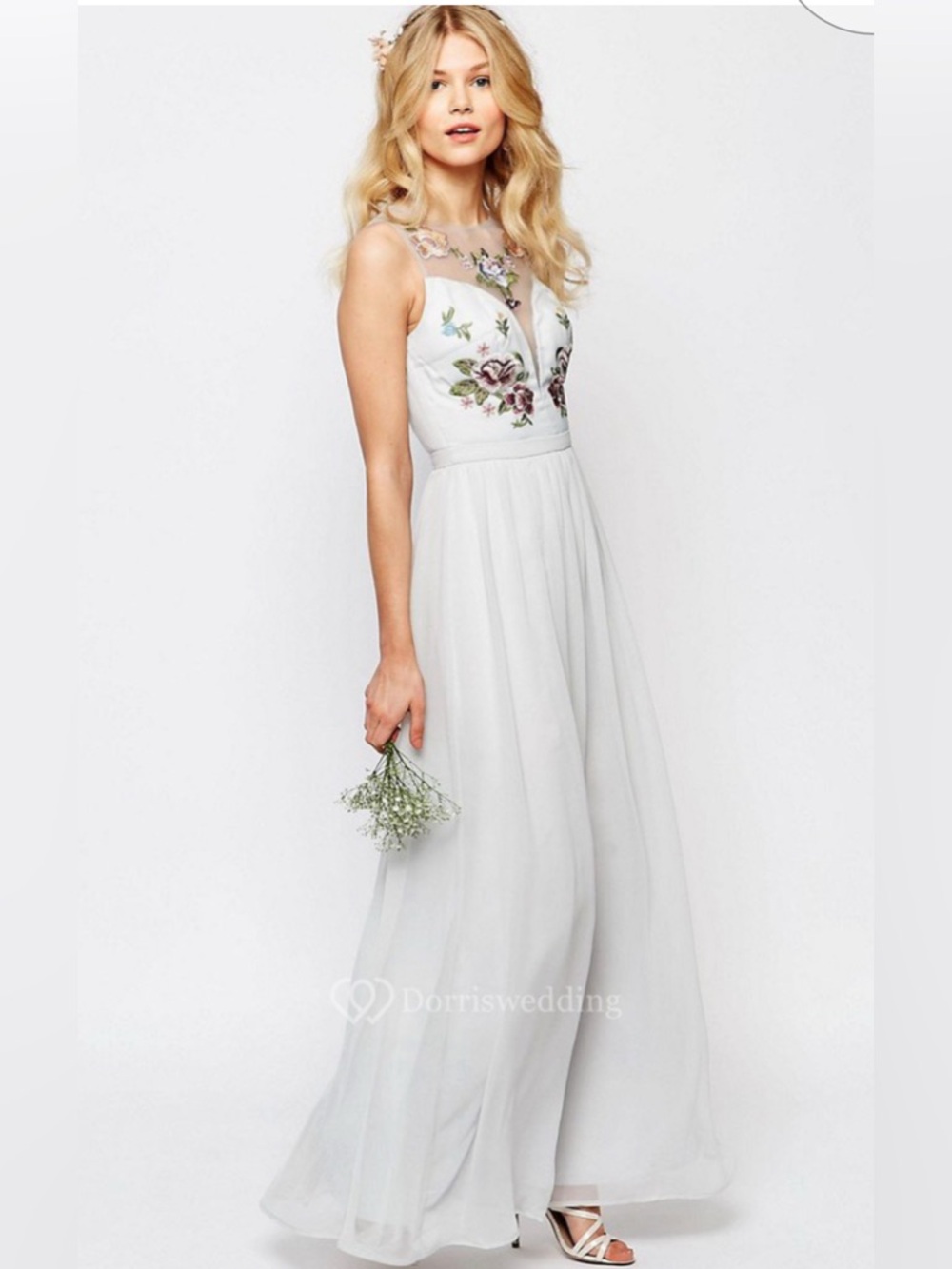 Chi Chi London Dusty Blue Floral Embroidered Maxi Dress NWT Romantic Elegant XS
